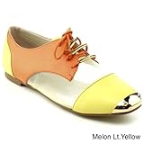 BUMPER JOLIE06 Women's Round Toe lace Up Metallic Toe Mesh Two Tone Flat Oxfords