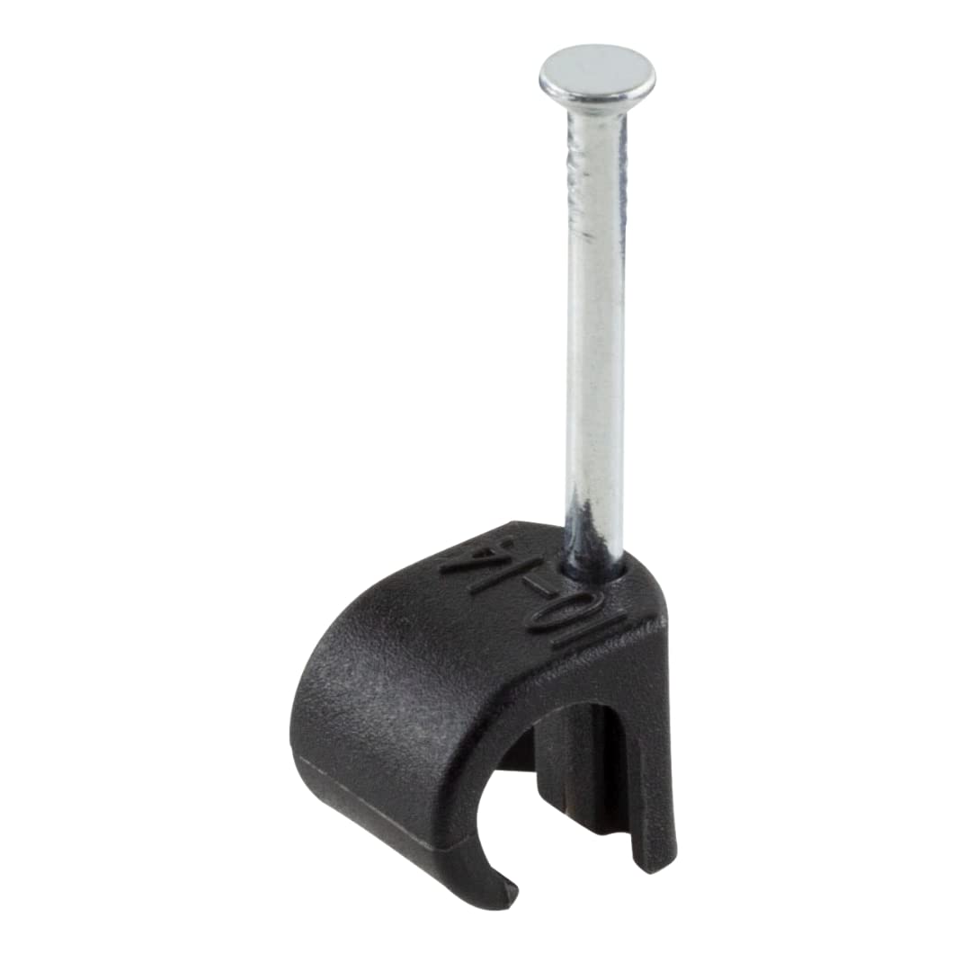 GTSE Round Black Cable Clips, For Cables 10-14 mm, Box of 100, Skirting Wire Nail Clips, Cable Tacks for Ethernet, Electrical Cables, Walls