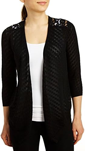 August Silk Women's Long Sleeve Pointelle Cardigan With Lace Back, Black, Medium
