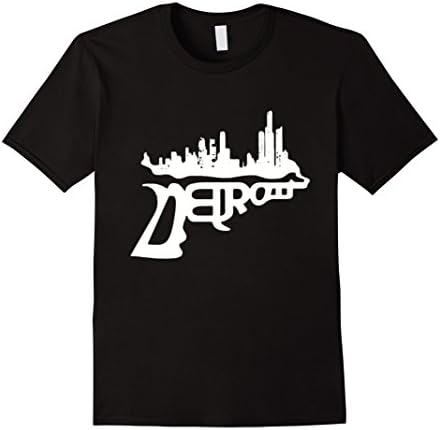 Mens Detroit Gun Smoke City Skyline Silhoutte T-Shirt XL Black