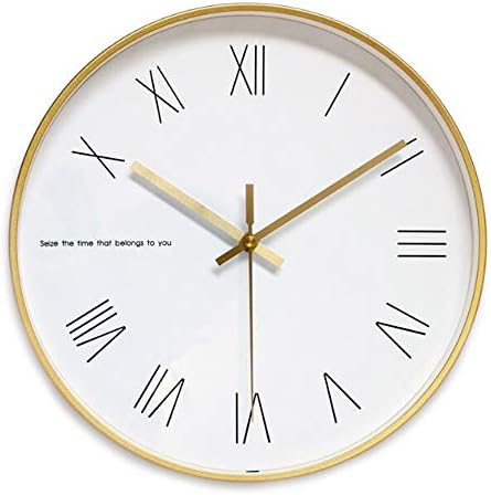 JUSTUP Golden Wall Clock, 12in Non-Ticking Metal Wall Clock Battery Operated Silent Large Decorative for Kitchen Living Room Bedroom (Roman)