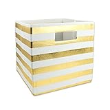 DII Hard Sided Collapsible Fabric Storage Container for Nursery, Offices, & Home Organization, (11x11x11") - Stripe Gold