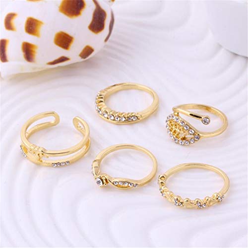 Tmrow 5 pcs/Set Peach Heart Leaves Crown Suit Rings Set with Flower Gift Case for Woman Girls - Thumbnail 2