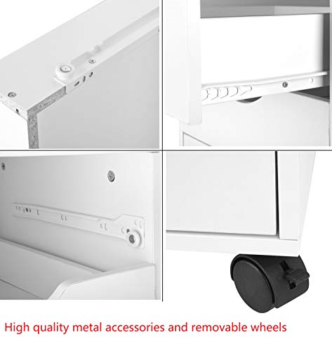 eMerit 5 Drawer Wood File Cabinet Roll Cart Drawer for Office Organization White