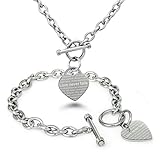Stainless Steel Love Never Fails 1 Corinthians 13: 6-8 Heart Charm Bracelet and Necklace