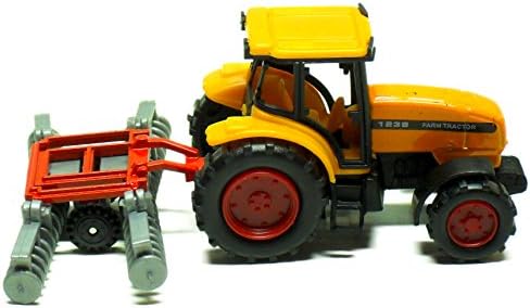 Express Wheels Orange Farm Tractor with Red Harrow Attachment