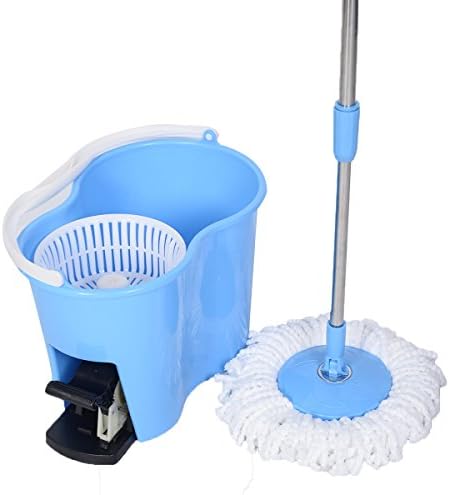 PROSPERLY U.S.Product Microfiber Spinning Mop Easy Floor Mop W/Bucket 2 Heads 360 Rotating Head Blue