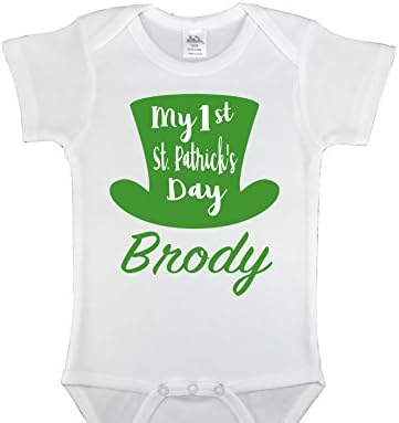 CustomizedByBilgin My First Irish Day Customized ST. Patricks Day Lucky Charm Shamrock Baby Boy Girl Onesie,Baby Shower Gift, Customized Bodysuit, Take Home Outfit (0-3 Months)