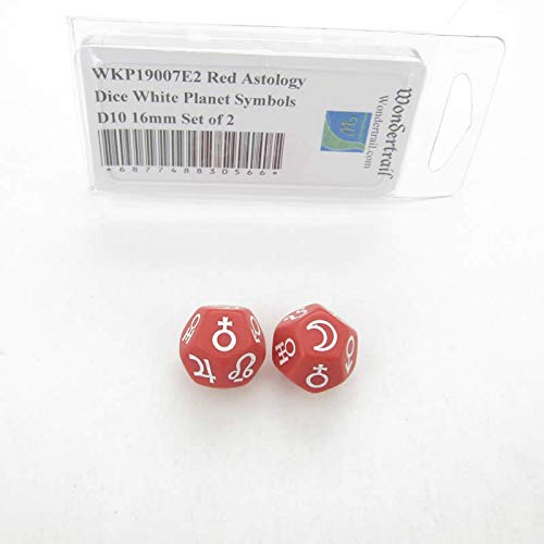Red Astology Dice with White Planet Symbols D10 16mm (5/8in) Set of 2 Wondertrail