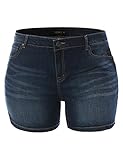 LE3NO Womens Plus Size Fitted Push Up Denim Jean Shorts With Pockets