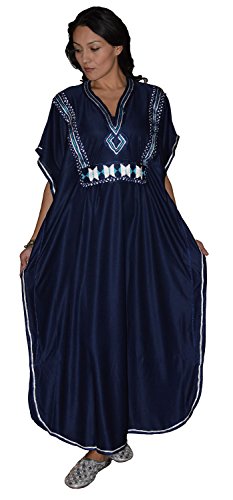 Moroccan Caftans Women Hand Made And Embroidered Caftan One Size Navy Blue