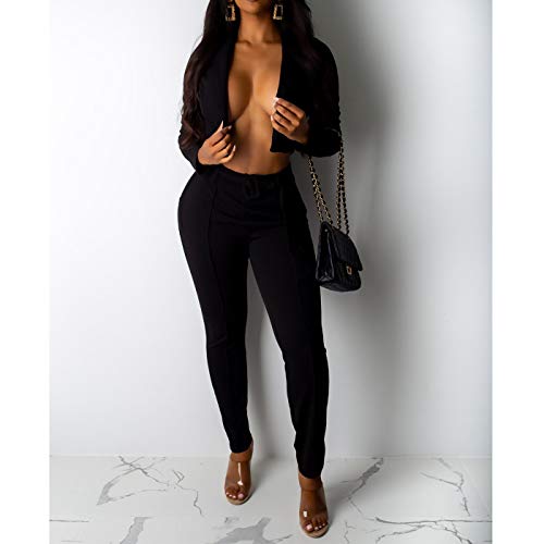 Women's Blazer Suits Long Sleeve Blazers with Long Pants Suiting Blazers Jacket Uniform 2-Black Small - Thumbnail 2