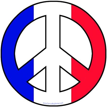 Red White and Blue Peace Symbol Bumper Sticker Round 4-in. U.S. or French Peace