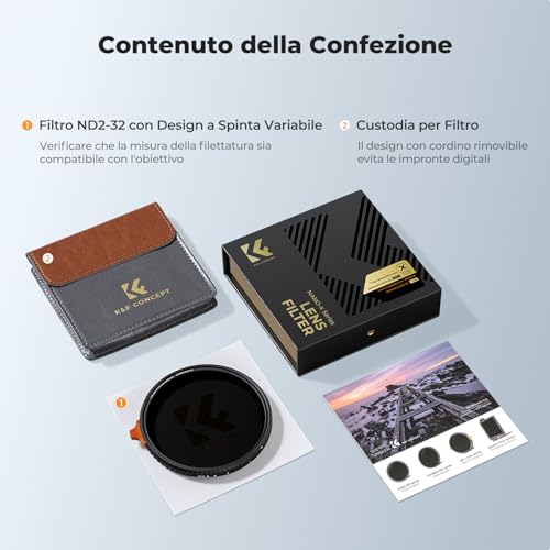 K&F CONCEPT Nano-Xcel 55 mm ND2-32 Variable True Color Filter & Ultra Low Reflectivity, Neutral Density Filters ND2-32 (1-5 Stops) in Optical Glass with 28 Layers Nano Coating