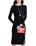 Tribear Women's Vintage Crew Neck Side Split Long Sleeve Sewater Dress