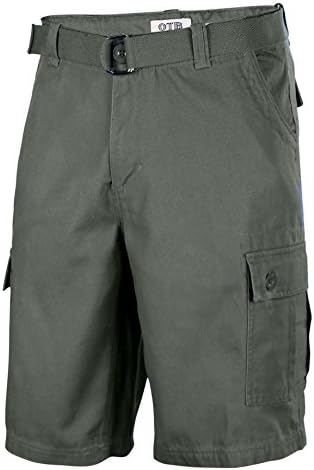One Tough Brand Men's Cotton Twill Belted Cargo Shorts-Olive-40