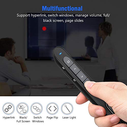 DinoFire for Bluetooth Presentation Remote Powerpint Clicker USB Rechargeable RF 2.4 GHz Dual Modes Wireless Presenter Presentation Laser Pointer Slide Advancer for Mac/Keynote/PC/PPT
