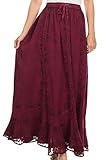 Sakkas SK16319 - Jaclyn Adjustable Skirt With Lace Embroidered Trim and Detailed Embroidery - Fuchsia - OS