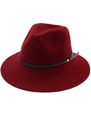 Vintage Wide Brim Fedora Cap Ladies Belt Decor Felt Jazz Bowler Hat