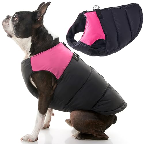 Gooby Padded Cold Weather Vest for Small Dogs with Safe Fur Guard Zipper Closure, Large, Pink