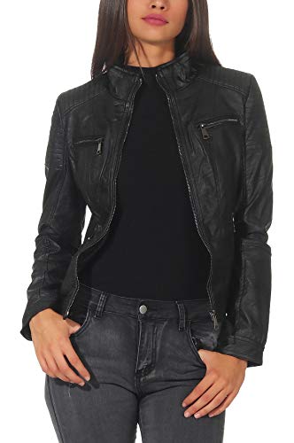Malito-Damen-Jacke-Kunstleder-Jacke-Jacke-mit-Zipper-lssige-Bikerjacke-Sakko-Jackett-5179