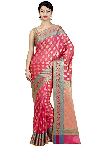 Chandrakala Women s Pink Banarasi Cotton Silk Saree