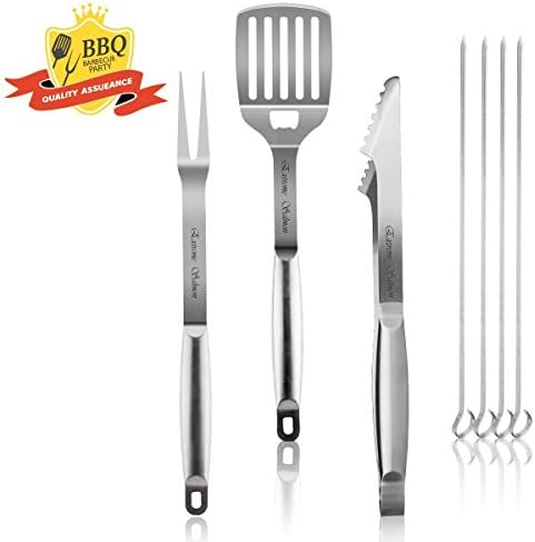 Grill Accessories, BBQ Grilling Tool Set 7 Pieces Heavy Duty Barbecue Utensils Tools Stainless Steel Outdoor Cooking Kit, Spatula Tongs Fork Skewers
