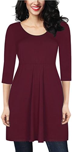 Destinas Women's 3/4 Sleeve Geometric Floral Print Tunic Blouse Tops Shirts (M, Burgundy)