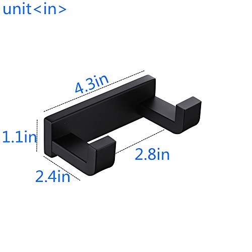 DOCNACHT Double Towel Robe Hook Stainless Steel Coat Hook Kitchen Toilet Bathroom Accessories Dual Holder Heavy Duty Wall Mount, Matte Black - Thumbnail 6