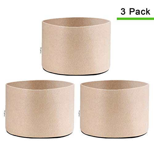 TopoGrow 3-Pack 65 Gallon Grow Bags Tan Fabric Round Aeration Pots Container for Nursery Garden and Planting Grow (65 Gallon, Tan(3-Pack))