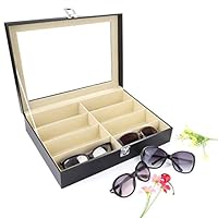 UYGHHK 8 Slot Sunglass Organizer Eyeglass Storage Box Sunglasses Holder PU Leather Glasses Organizer Sunglasses Organizer Box Multi Glasses Case - 8 Compartments