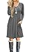 AUSELILY Women's Long Sleeve Pleated Loose Swing Casual Dress With Pockets Knee Length (Gray, XL)