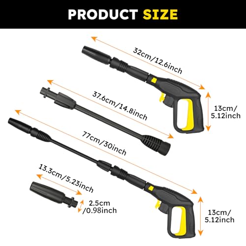 Replacement Pressure Washer Gun with Extension Wand, Compatible with Karcher Quick Connect K2 K3 K4 K5 K6 K7, 2175PSI Car Wash Lance Trigger Gun Kit, with Adjustable Spray Wand Nozzle
