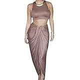 Deemers Women's Crop Top Skirt Set 2 Pieces Bandage Party Dress Clubwear