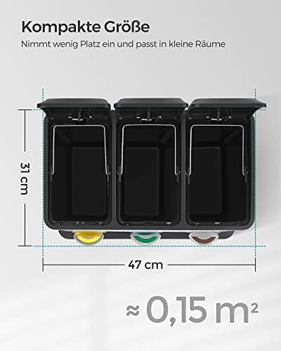 Mülleimer für die Küche, Treteimer mit 3 Fächern, 3 x 8 Liter