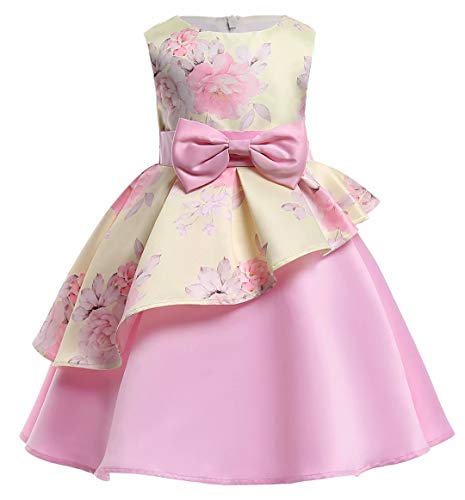 AYOMIS Litter Big Girl Dress Princess Gowns Bow Party Wedding Dresses(Flower-Yellow 2-3Y)