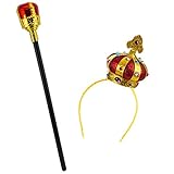 Tigerdoe King Crown and Scepter - 2 Piece Set - Mini Hat Headbands & Scepter - Queen Crown and Scepter