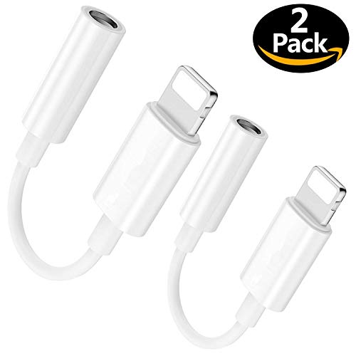 (2 Pack) Lighting to 3.5mm Headphones/Earbuds Jack Adapter Aux Cable Earphones/Headsets Converter Accessories Support iOS 12/11-Upgraded Compatible with iPhone Xs MAX/XR/X/8/8 Plus/7/7 Plus/ipad/iPod