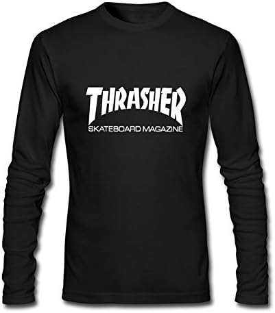 Fowe Men's Long Sleeve O Neck Thrasher Skateboard Cotton T Shirts X Large Black