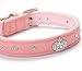 BINGPET Small Dog Collar,Cute Designer Rhinestone Dog Collars with Diamond Crown,Adjustable Pink Sparkly Puppy Collar with Buckle, Soft PU Leather Velvet Girl Dog Collar for Puppy Kitten Cat Pet