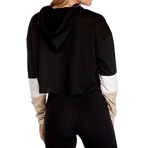 Womens Splcing Color Tops Duseedik Hooded Solid Long Sleeve Plus Size Hoodie Sweatshirt Pullover Blouse