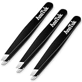 Slant Tweezers Set, 3 Pcs Anntuk Premium Stainless Steel Slant Tips Tweezers, Best Precision Eyebrow and Hair Remover (Black)