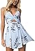 Angashion Women's Sexy V Neck Printed Spaghetti Strap Beach Romper Shorts Jumpsuit ,Light Blue,Medium