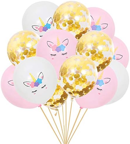 Latex Kawaii Unicorn Balloons Latex & Gold Confetti Birthday Wedding 15 Pcs