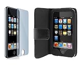 Premium Black horizontal Wallet Folio Leather Case + Screen Protector for Apple Ipod Touch Itouch 8Gb 16GB 32Gb 2G 3G 2nd 3rd Generation