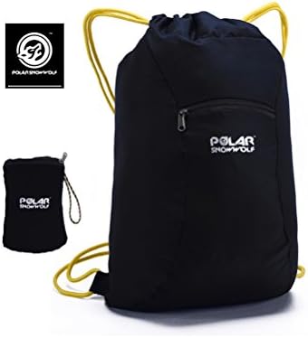 Polar Snowwolf Drawstring backpack, lightweight and foldable for sports and travelling (Black)