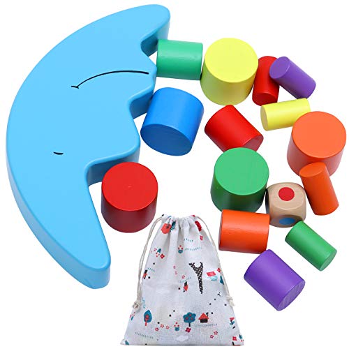 Vigeiya Wooden Stacking Game Moon Balance Building Blocks with Storage Bag Early Educational Sorting Toy for Kids
