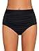luvamia Women's High Waist Ruched Bikini Bottom Solid Swim Shorts Tankini Brief