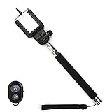Selfie Stick Monopod with Bluetooth Remote, iOS and Android compatible - With luxury pouch - Color: Black