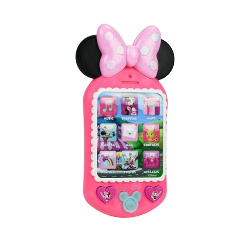 Disney Junior Minnie Bow-Tique Why Hello Pretend Play Cell Phone, Lights and Sounds, Batteries Included, Holiday Stocking Stuffers, Gifts, Presents, Kids Toys for Ages 3 Up by Just Play